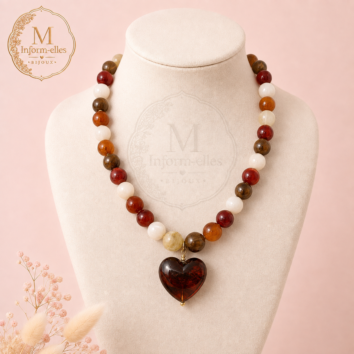 Collier coeur acajou