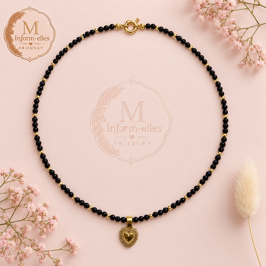 Collier coeur ébène