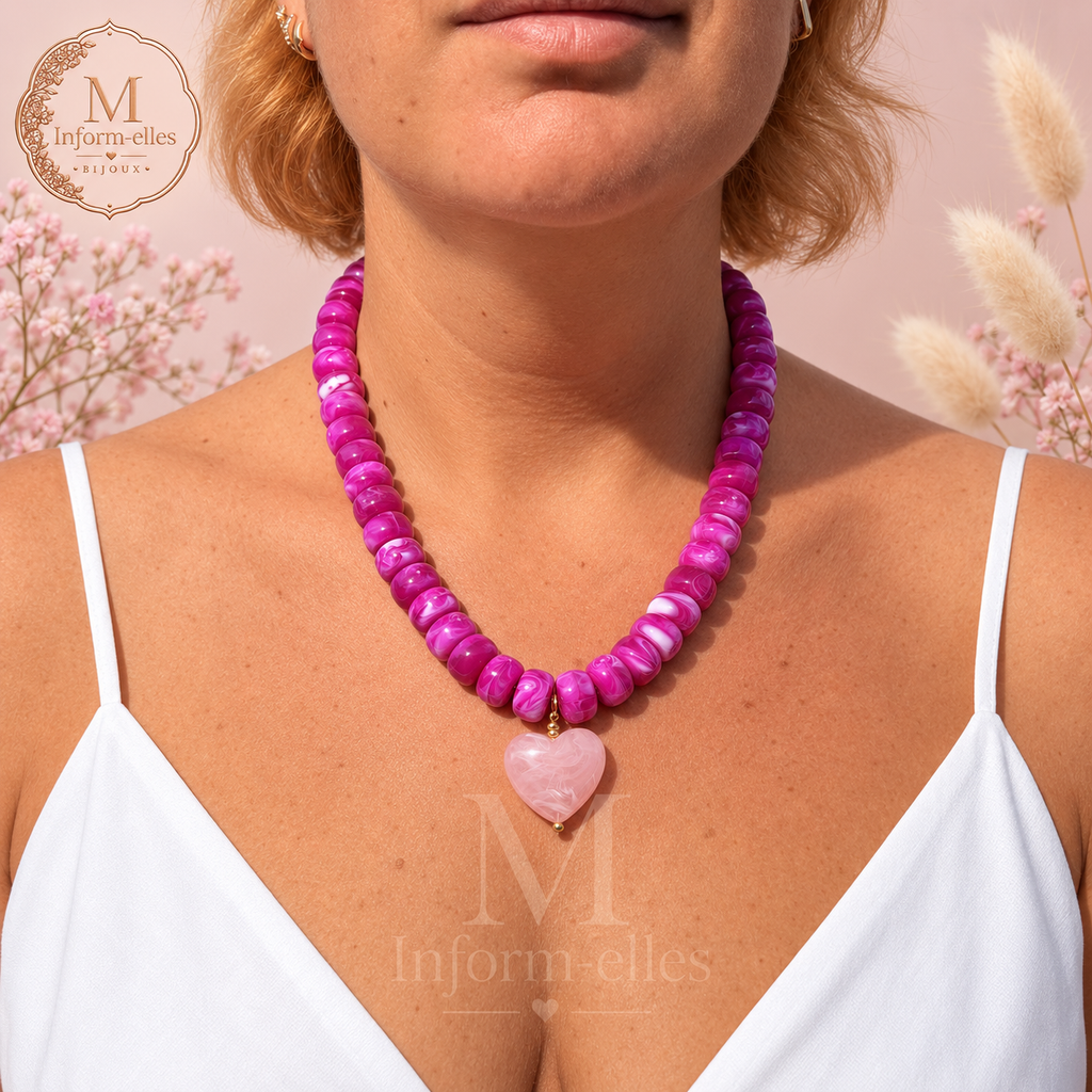 Collier coeur orchidée
