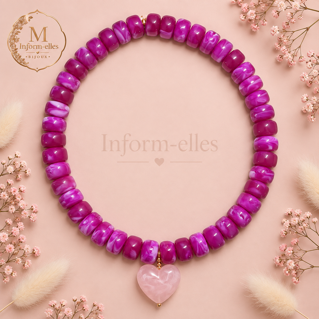 Collier coeur orchidée