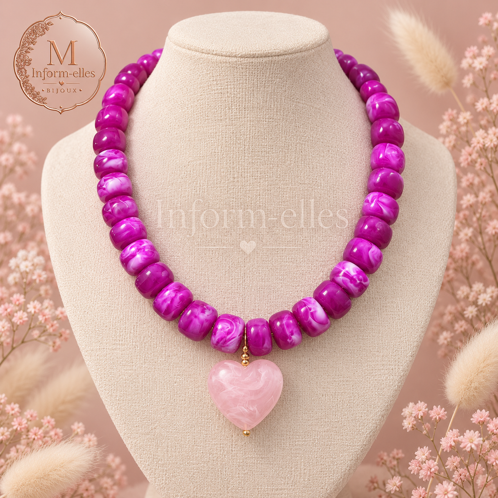 Collier coeur orchidée