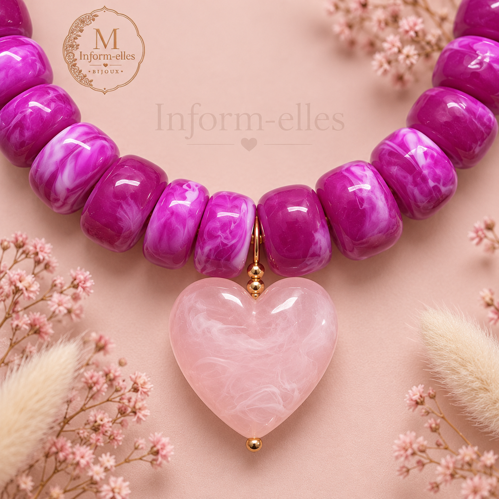 Collier coeur orchidée