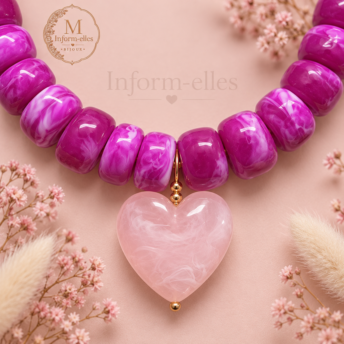 Collier coeur orchidée